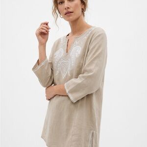 Symple NYC 100% Linen Boho Embroidered Tunic Top (Size L)